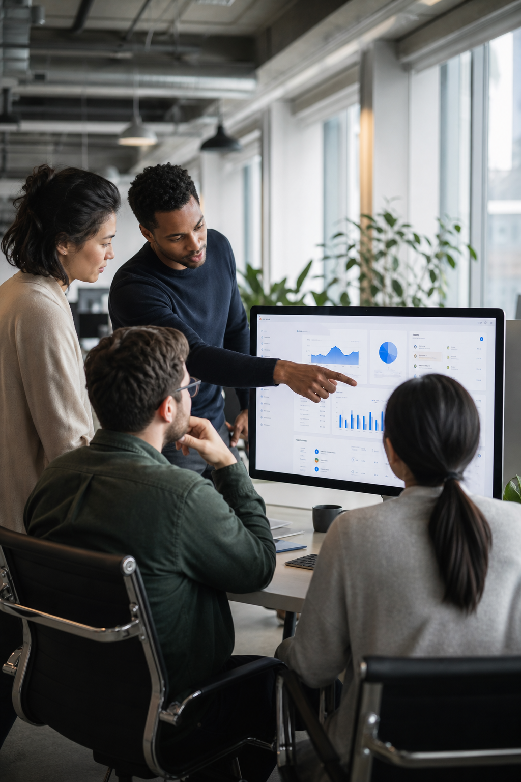 Hash Labs team reviewing a product dashboard together