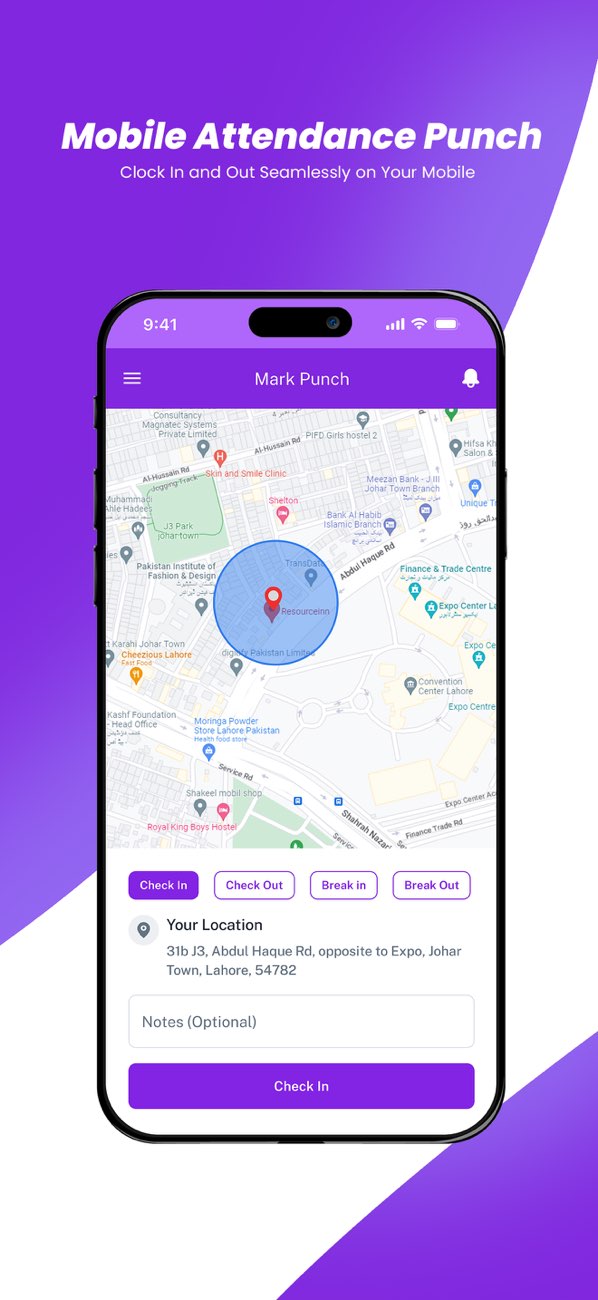 ResourceInn mobile attendance punch